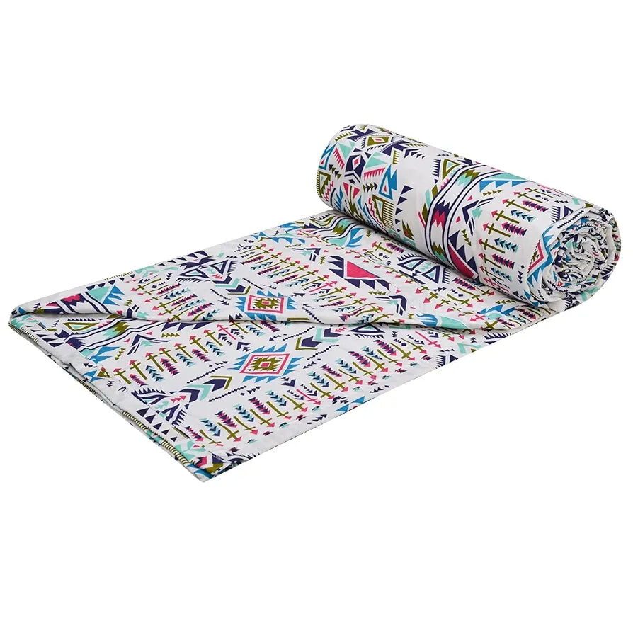 Trance Home Linen 150 GSM Pure Cotton Reversible Dohar Single Bed Size Ac Blanket Comforter Soft Light-Weight Bed Blanket 56 X 88 Inch Colour Azetic Sea Blue