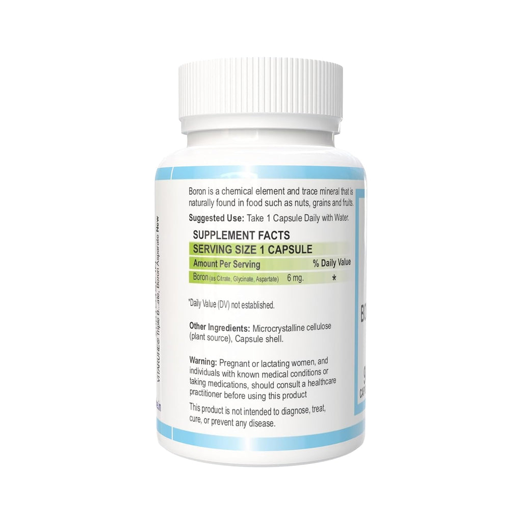 VITARUHE® Triple Boron Complex 6 mg Supplement | 90 capsules | Vegetarian, Non-GMO & Gluten Free | Triple Action Boron Citrate, Boron Glycinate, Boron Asparate