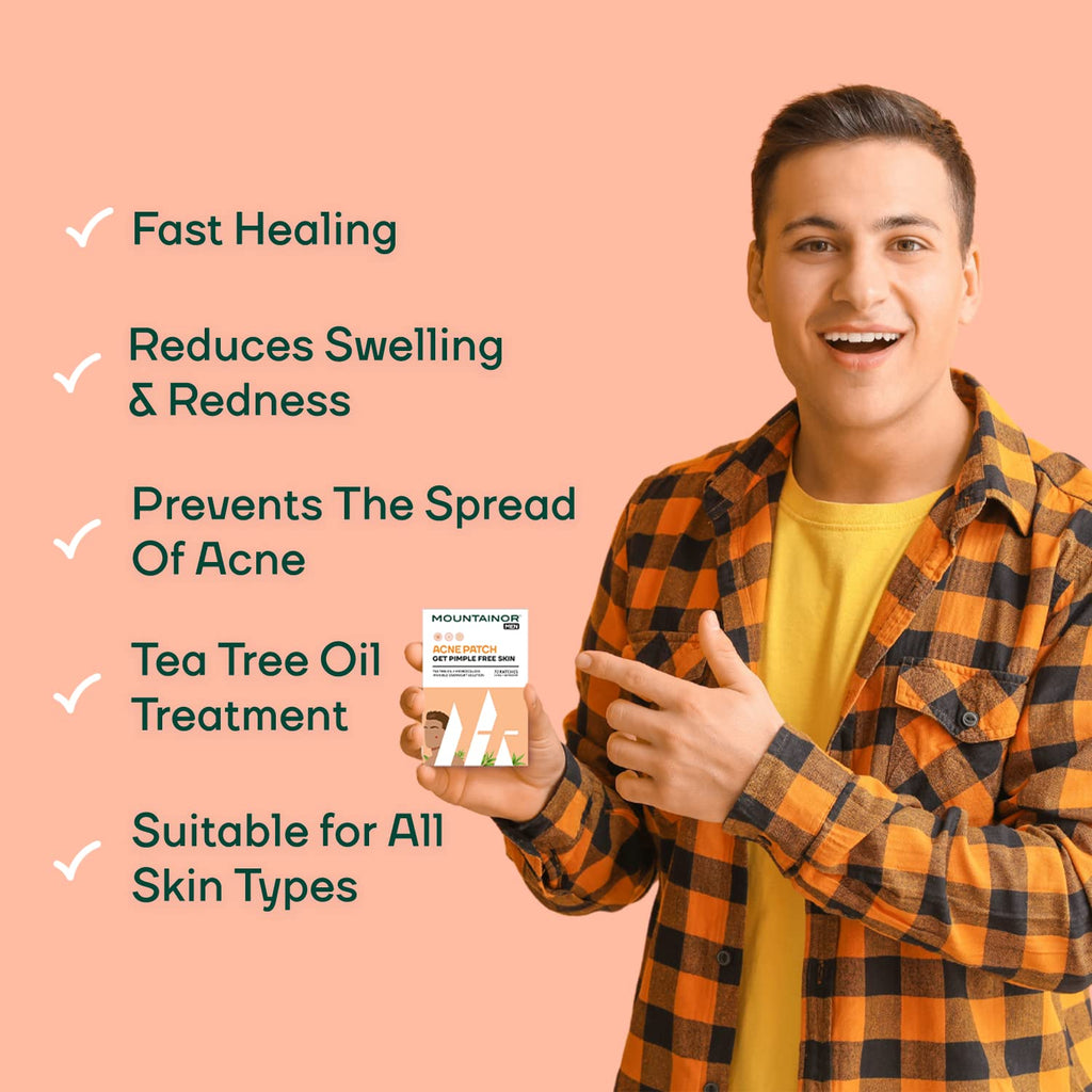 MOUNTAINORÂ® Acne Pimple Patch For Men - Hydrocolloid + Tea Tree Oil Potent Spot Cover, Fast Breakout Healing, Overnight Removal Of Acne Gunk, Waterproof Invisible Patches, Safe & Certified 72 Patches.