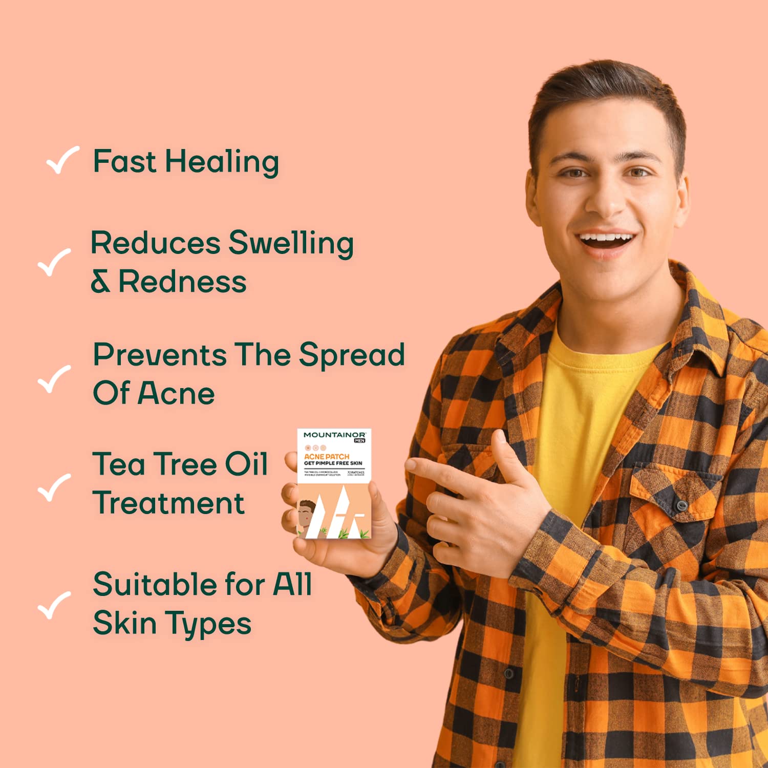 MOUNTAINORÂ® Acne Pimple Patch For Men - Hydrocolloid + Tea Tree Oil Potent Spot Cover, Fast Breakout Healing, Overnight Removal Of Acne Gunk, Waterproof Invisible Patches, Safe & Certified 72 Patches.