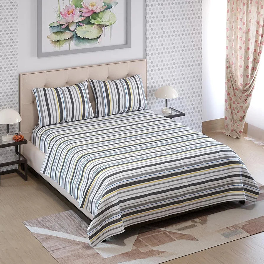 Layers Firenze Cotton Bedsheet Set for All Seasons Lightweight 140 TC Queen Size Dark Blue 1 Color