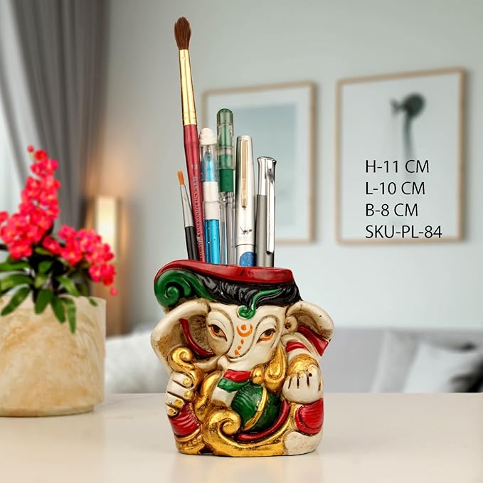 Indicast Resin 4" Inch Idol Ganesha Pen Holder Tabletop Display Stand for Home & Office Desk Organizer