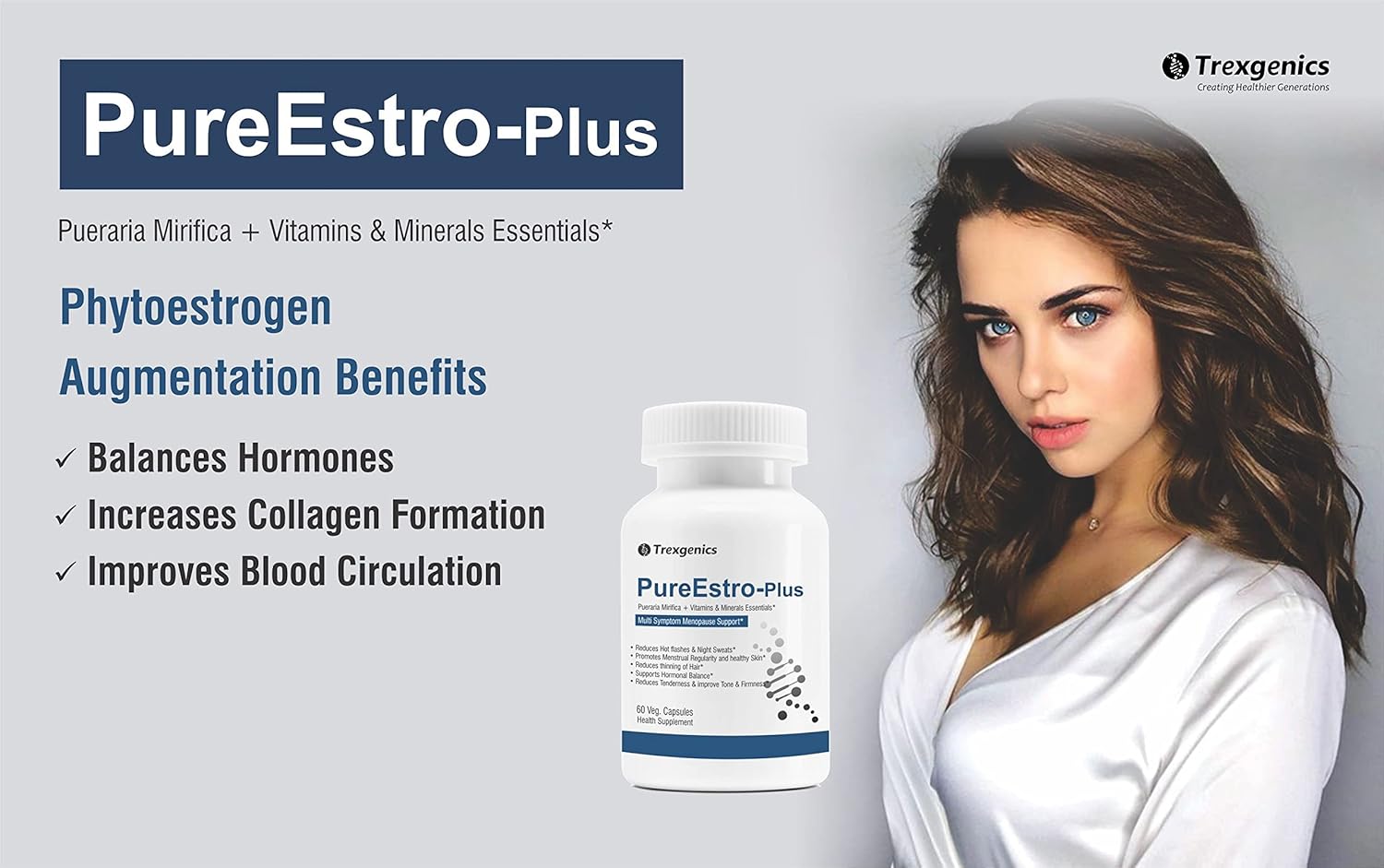 Trexgenics PureEstro-Plus Advanced Pueraria Mirifica Complex with Vital Vitamins & Minerals (Pack of 60 Veg. Capsules)