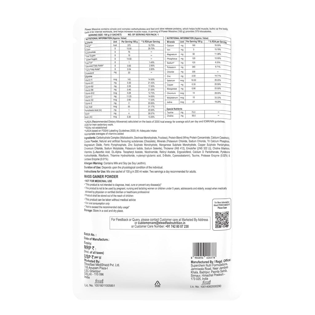 Steadfast Nutrition Power Massive - 100 Gms Each (30 Sachets)