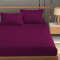 Homefab India 160 TC Stripe Glace Cotton Double BedSheet with 2 Pillow Covers Dark Pink