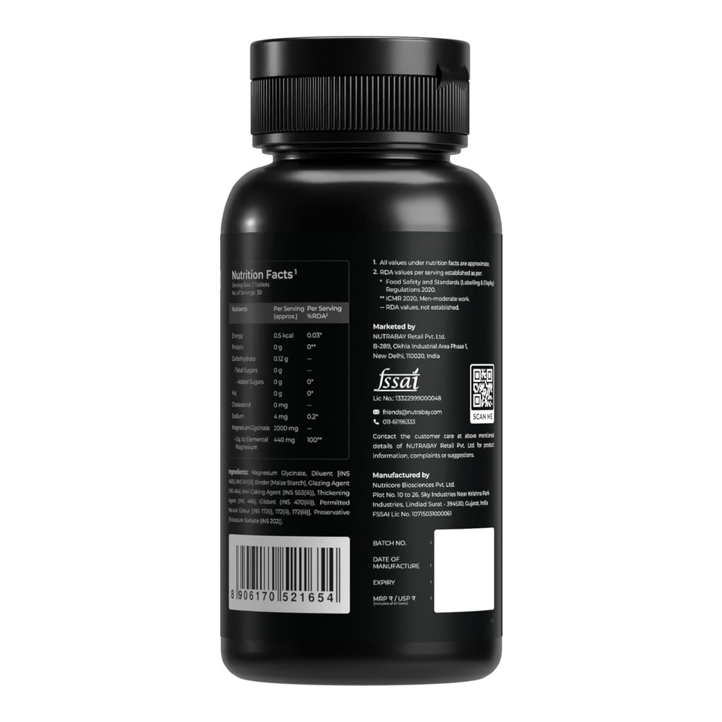 NUTRABAY Magnesium Glycinate 2000mg Per Serving | High Absorbing Chelated Form For Deep Sleep, Muscle Soreness & Brain Function | For Men & Women | 60 Tablets