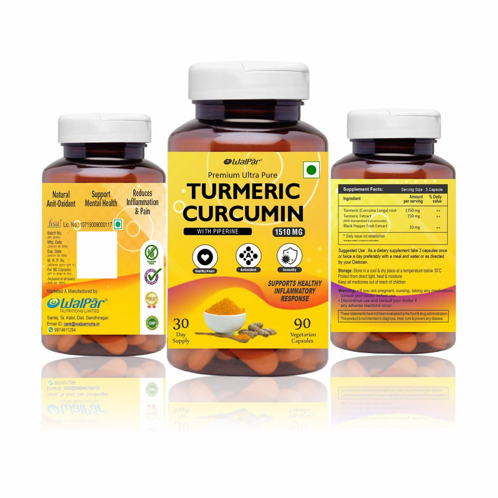 WALPAR Organic Curcumin Turmeric with Piperine Bioperine - 1510mg 90 Capsules