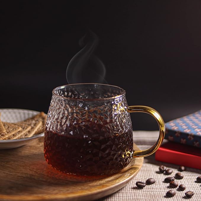 Femora Borosilicate Glass Coffee Cup Handcrafted Hammered Finish | 400 Ml | 1 Piece