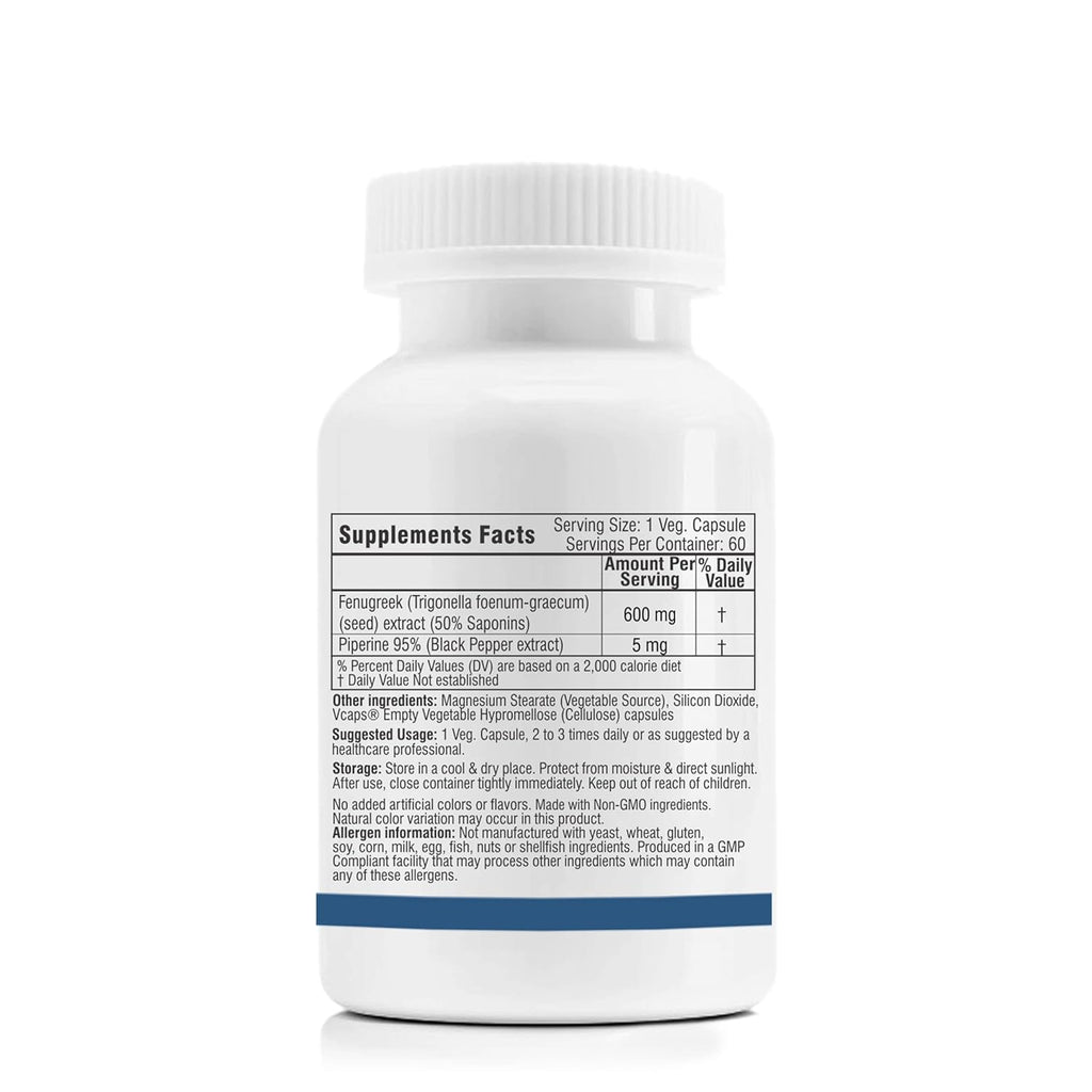 Trexgenics FENUGREEK Premium Standardized (50% Saponin) 600 mg with Bio-enhancer Piperine 5mg Multi-action Herbal Complex (60 Vcaps) (1)