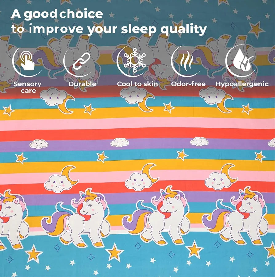 Fresh From Loom Glace Cotton Wrinkle Free Soft Cartoon Printed Single Size Bedsheets With 1 Pillow Covers 144 tc Multicolor Unicorn Multicolor