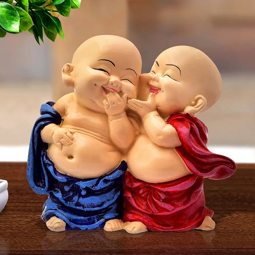 Karigaari India Handcrafted Resine Little Laughing Buddha Monk Sculpture