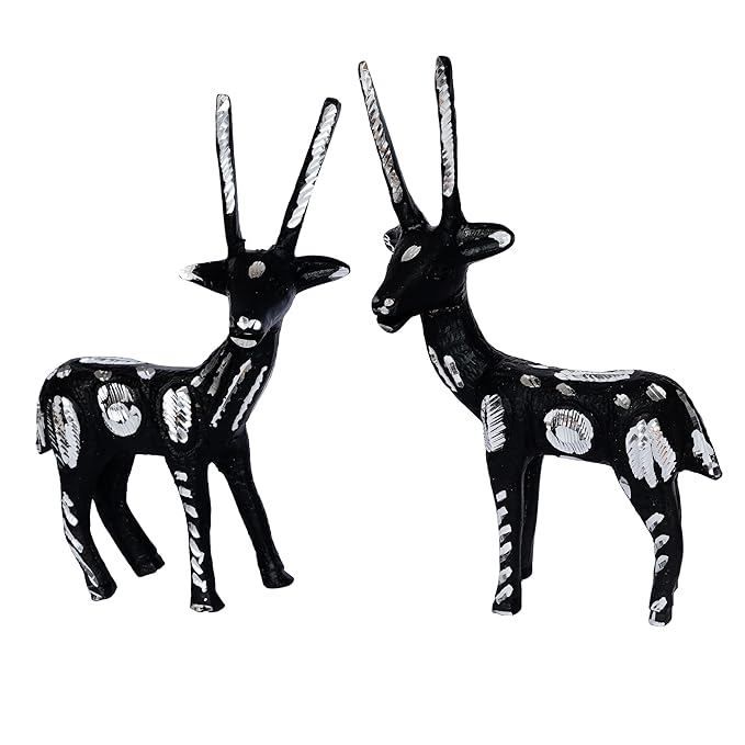 Ecraftindia Set of 2 Black and Silver Metal Handcrafted Deer Figurine