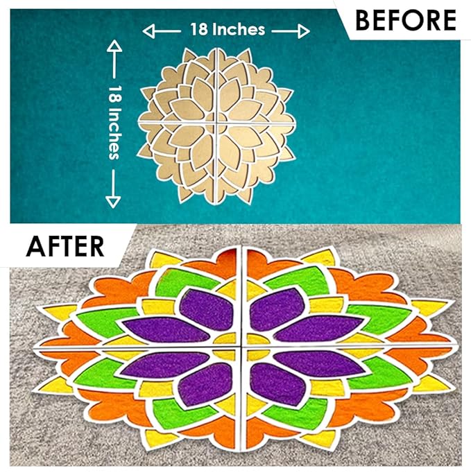 Solobolo Diy Rangoli Mats for Pooja Decoration | 4 Pieces Mdf Lotus Flower Rangoli Stencils for Door Entrance Home Decor