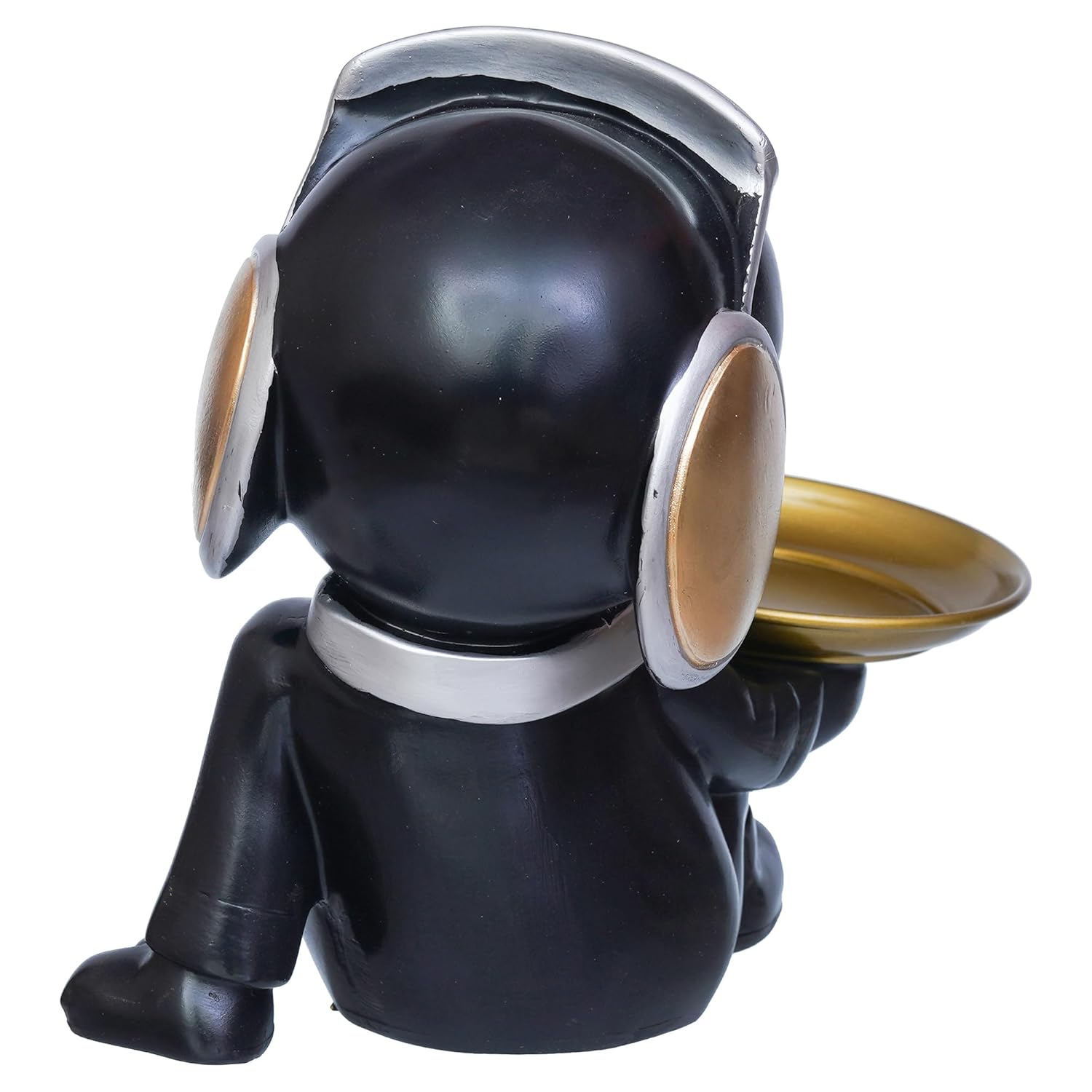 Ecraftindia Cute Balck Bull Dog Statue Sitting With Glasses and Headset Playing Whistle Decorative Animal Figurine