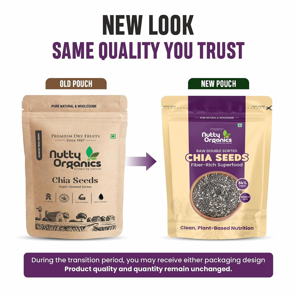 NUTTY ORGANICS Chia Seeds | Clean Chia Seeds for Eating | Seeds for Weight Management- Rich in Calcium, Protein & Fiber, Healthy Snacks