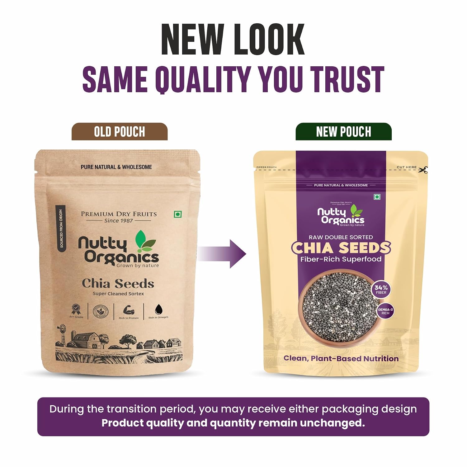 NUTTY ORGANICS Chia Seeds | Clean Chia Seeds for Eating | Seeds for Weight Management- Rich in Calcium, Protein & Fiber, Healthy Snacks