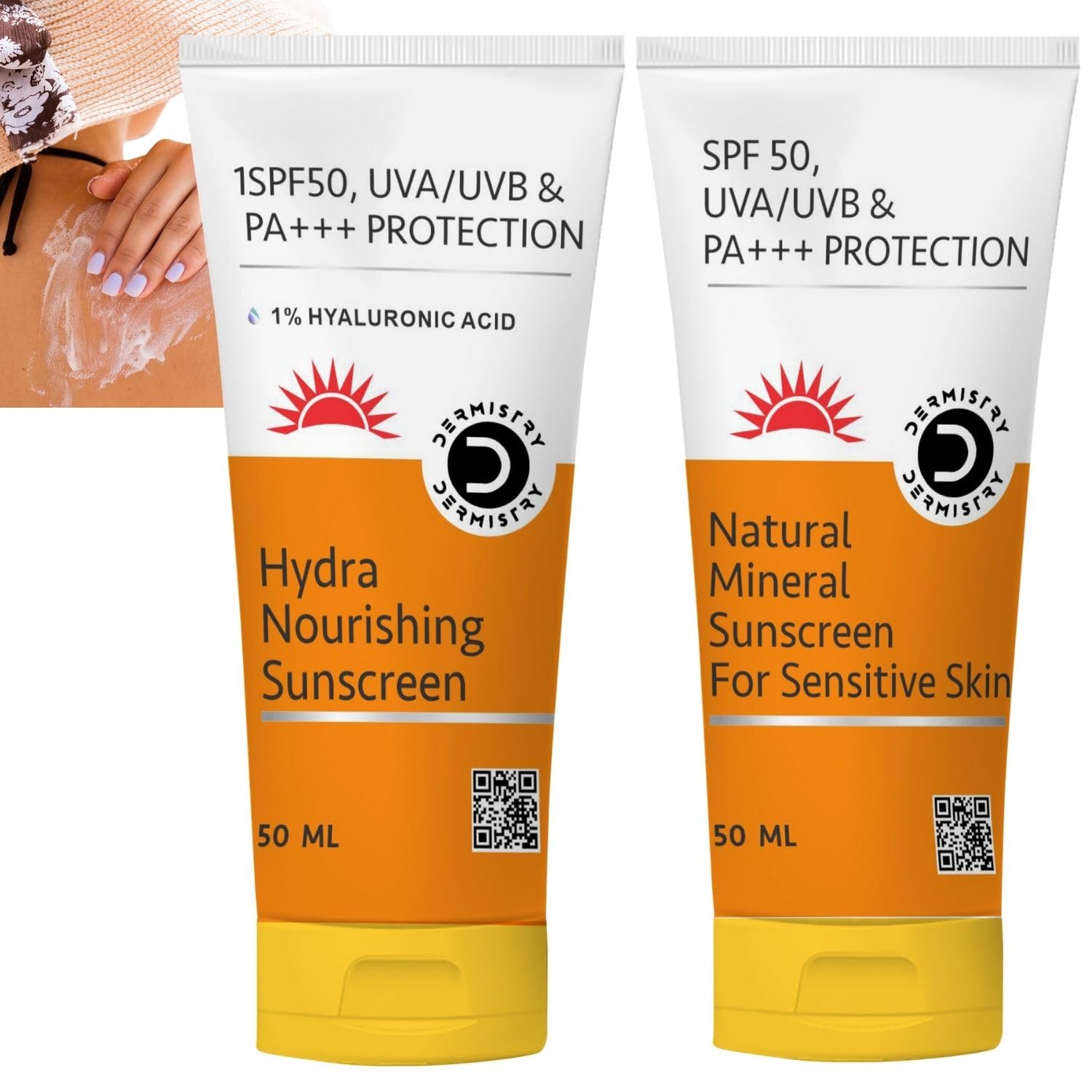 Dermistry Hyaluronic Acid Ultra Hydrating Sunscreen for Dry Skin UVA UVB PA+++ - 50 ml Each (Pack of 2)