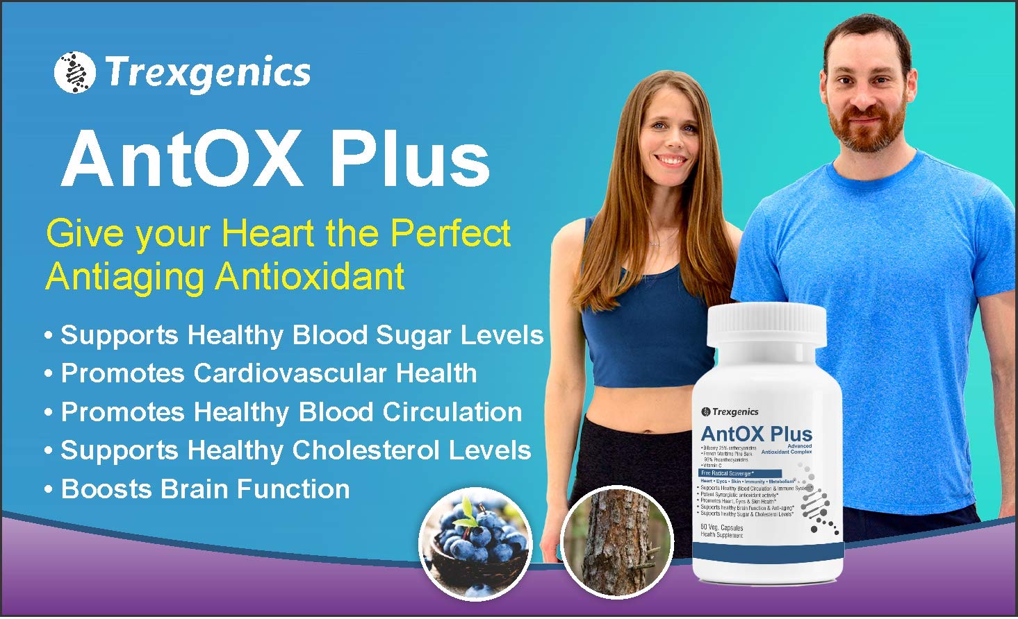 TrexgenicsÂ® ANTOX PLUS Bilberry 25% 200 mg, Pine bark 90% 200 mg & Vitamin C Advanced Antioxidant complex, Heart, Eyes, Skin, Immunity, Metabolism (60 Vcaps) (1)