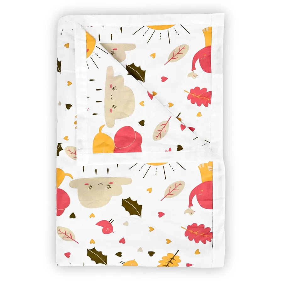 Divine Casa Pure Cotton Printed Single Dohar 120 GSM | Soft & Lightweight Throw Blanket Colour Marlin White