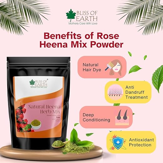 Bliss of Earth natural Heena For Hair Rose Blended With Herbs Amla Neem - 100 gms