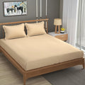 Homefab India 160 TC Stripe Cotton Feel Glace Cotton Elastic Fitted King Size Double Bed Bedsheet with 2 Pillow Covers Fits Upto 6 inches Mattress Peach