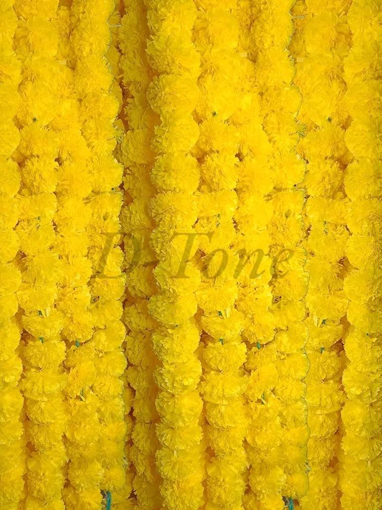 Artificial Marigold Garland Mala Flower Genda Phool Long for Decoration Yellow