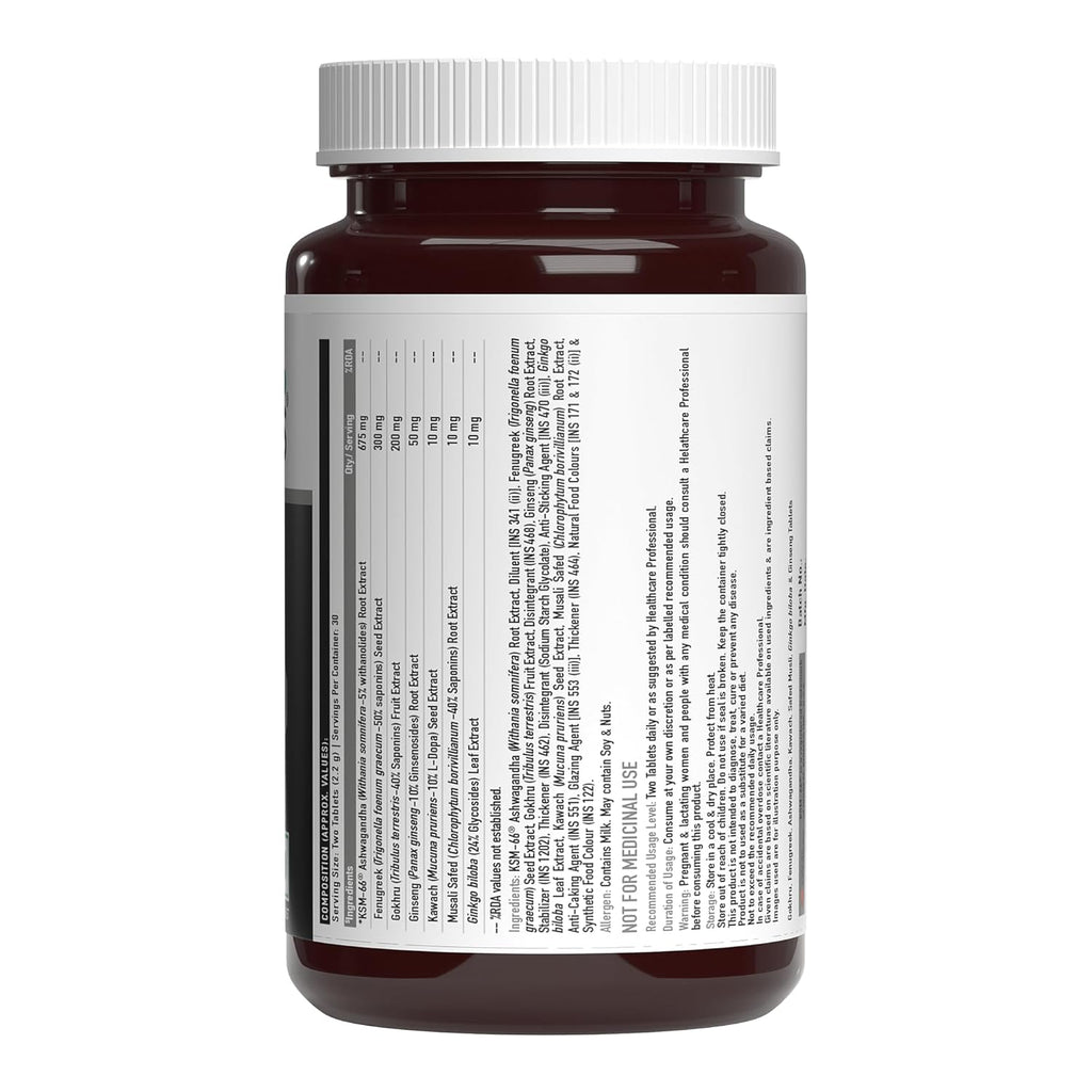 TrueBasics T-Boost, Testosterone Supplement for Men (60 Tablets) | With KSM 66 Ashwagandha, Safed Musli, Gokshura, & Ginseng | For Energy, Stamina & Muscle Strength