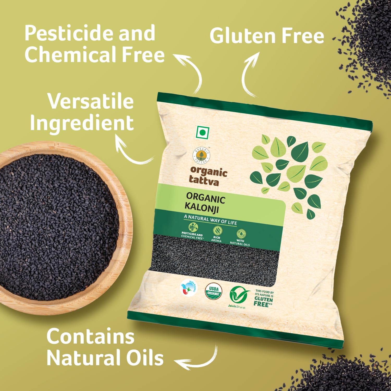 Organic Tattva Kalonji Seeds 100g | Whole Nigella Kalonji Seeds for Daily Cooking, Baking & Seasoning Use