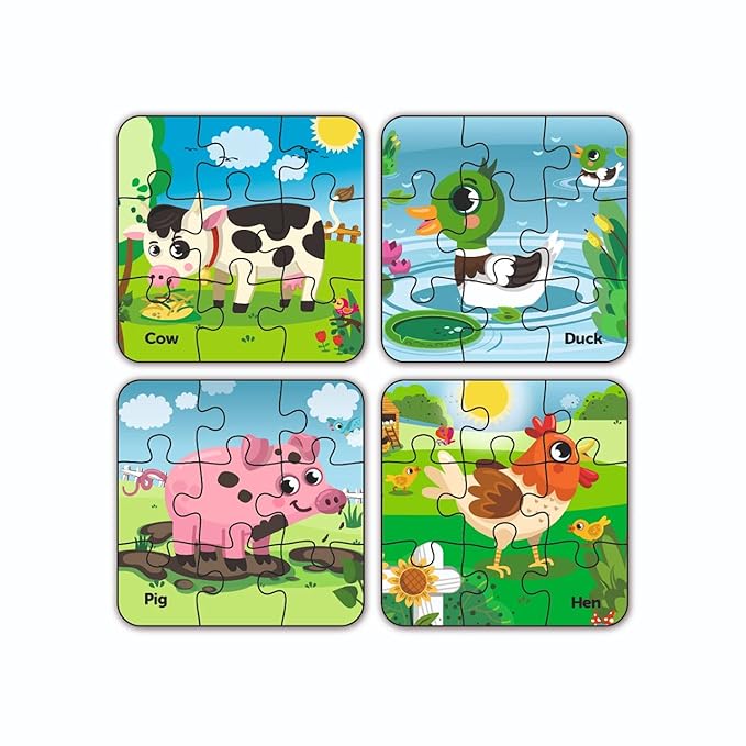 Mini Leaves Wooden Puzzle 4 In1 My Farm Premium Wooden Jigsaw Puzzle Set | Learning & Picture Identify Puzzle Kit