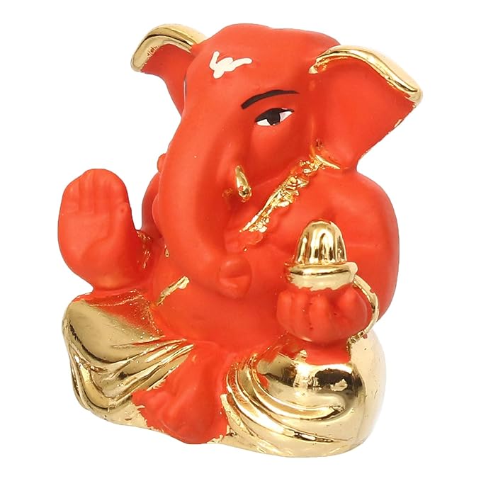 Ecraftindia Gold Plated Orange Appu Ganesha Decorative Showpiece