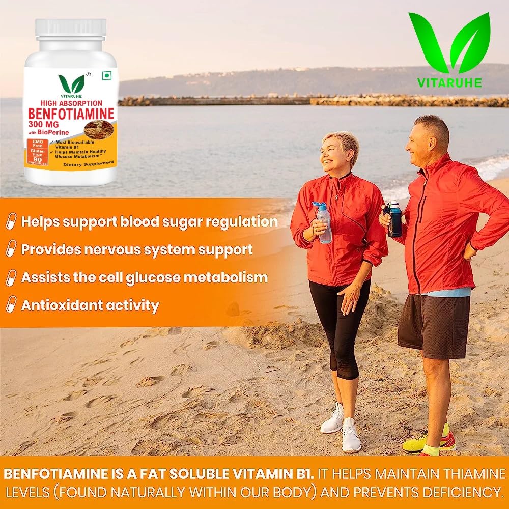 VITARUHE® Benfotiamine 300 Mg With Bioperine, Helps Maintain Blood Sugar Levels Supplement, 90 Capsules