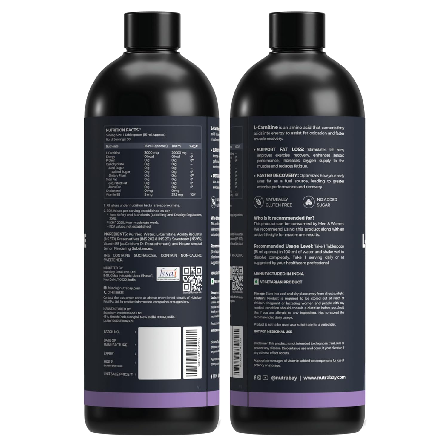 Nutrabay Pro Liquid L-Carnitine (3000mg) with Vitamin B5 â€“Pre/Post Workout â€“ 450ml, Lemon, 30 Servings | Tested for Purity | 100% Authentic Metabolism Booster for Weight Loss Support | 2X Strength