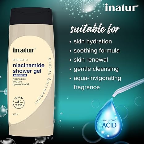 Inatur Niacinamide Shower Gel with Zinc PCA & Hyaluronic Acid - 400 ml