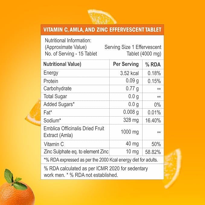 Og Beauty Wellness Vitamin C Amla&Zinc Effervescent Tablets - 15 Tab