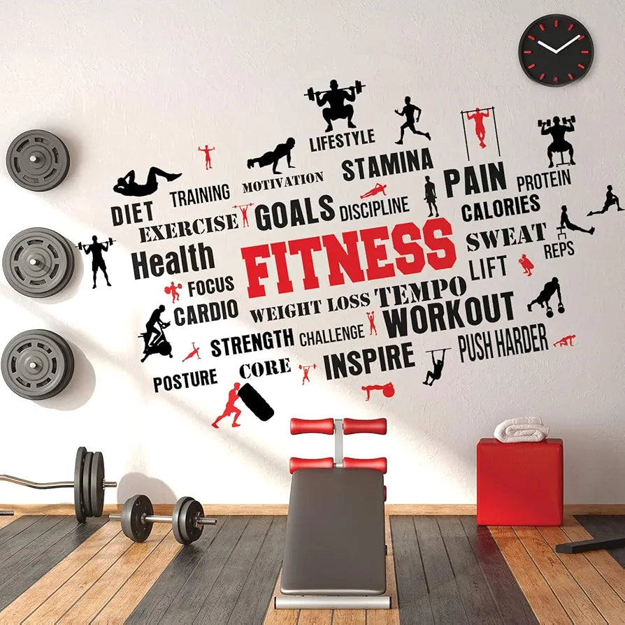 StickMe Gym Fitness Bodybuilding Sport Workout Boxing Word Cloud Quote Office Wall Sticker Large - 260 x 160 cm