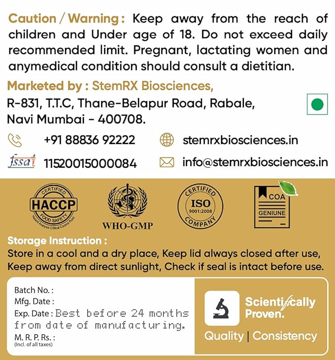 StemRx Biosciences Ashwagandha Withania Somnifera - 60 Capsules