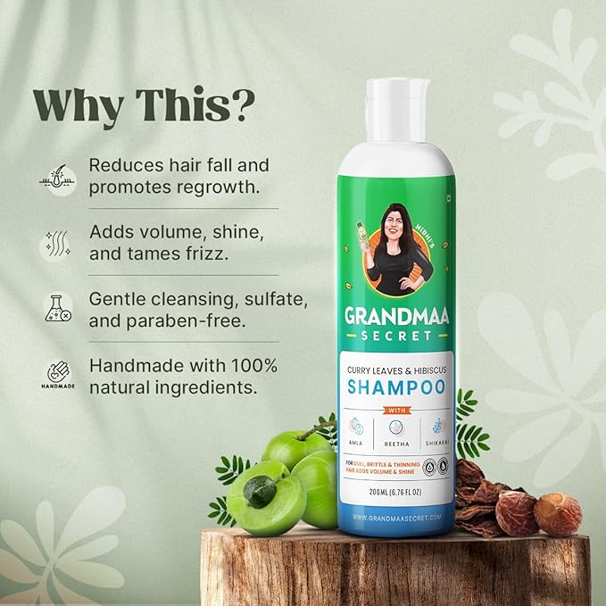 Nidhi’s Grandmaa Secret Herbal Shampoo for Hair Fall | Natural Shampoo for Dandruff With Curry Leaves & Hibiscus - 200 Ml