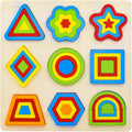 Wishkey Wooden Shapes Puzzle Learning Toy, Montessori Brain Teaser Puzzle Board with 9 Geometric Shapes, Interactive Game Educational Toys