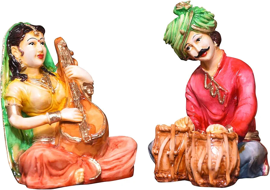 Mariner's Creation Rajasthani Couple Cultural Statue Material Resin and Marble Size-14X8.X16.5CM Red