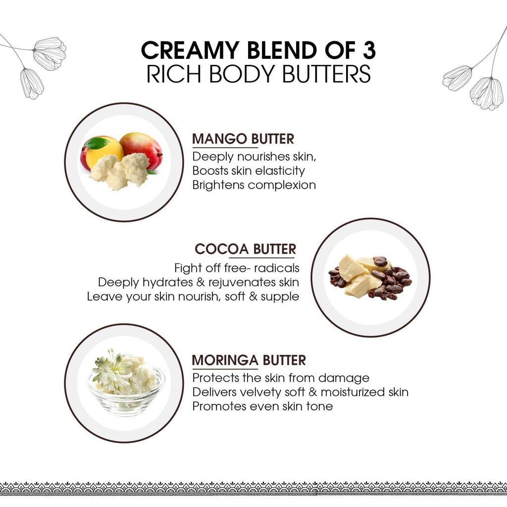 Ayouthveda Skin Richment Body Butter |Rich Blend of Cocoa Moringa & Mango Butter With Almond Oil |All Day Non Sticky Moisturizer for Daily Use For Both Men & Women(Pack of 1-200g)