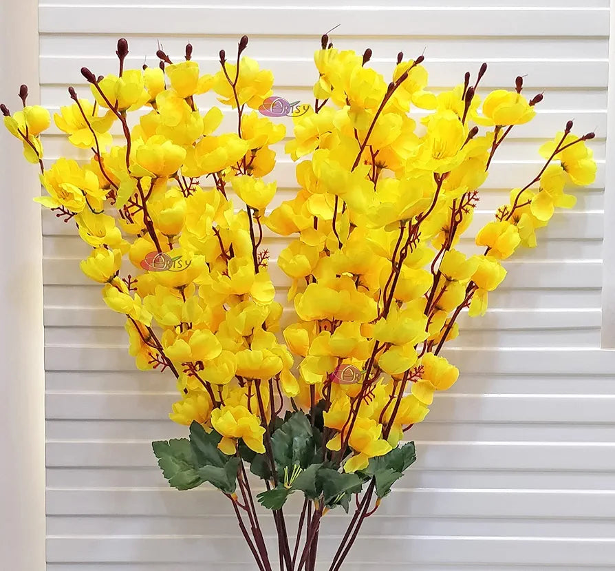 Artificial Flowers Bunch for Decoration Cherry Blossom Ideal for vase Without Vase Yellow