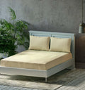 Trance Home Linen Premium 300 TC Pure 100% Cotton Queen Fitted Bedsheet with 2 Pillow Covers Colour Beige