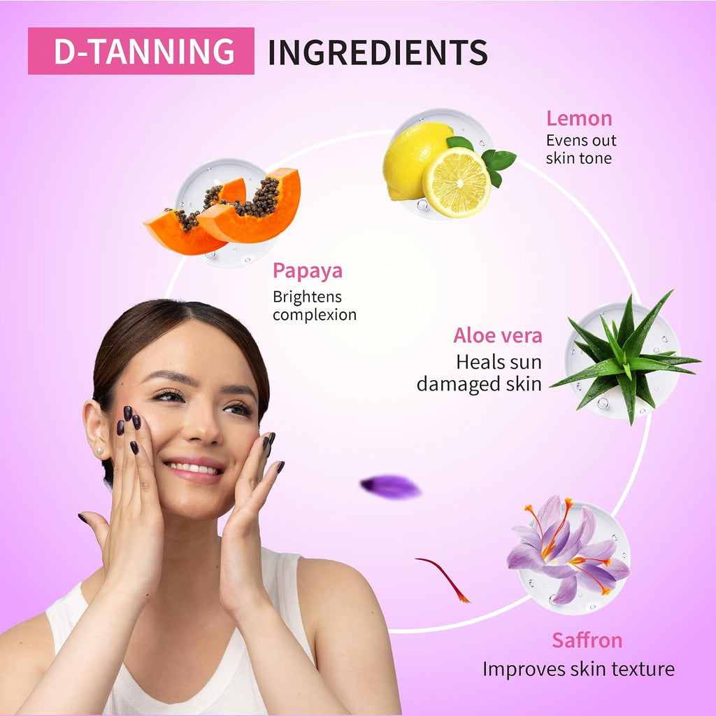 Ayouthveda D-Tan Face Serum Enriched With Saffron & Papaya For Nourished Skin| Address sun damage and achieve a revitalized, Boosts Skin Radiance | For Men & Women| Effectively reduces tan 30ml