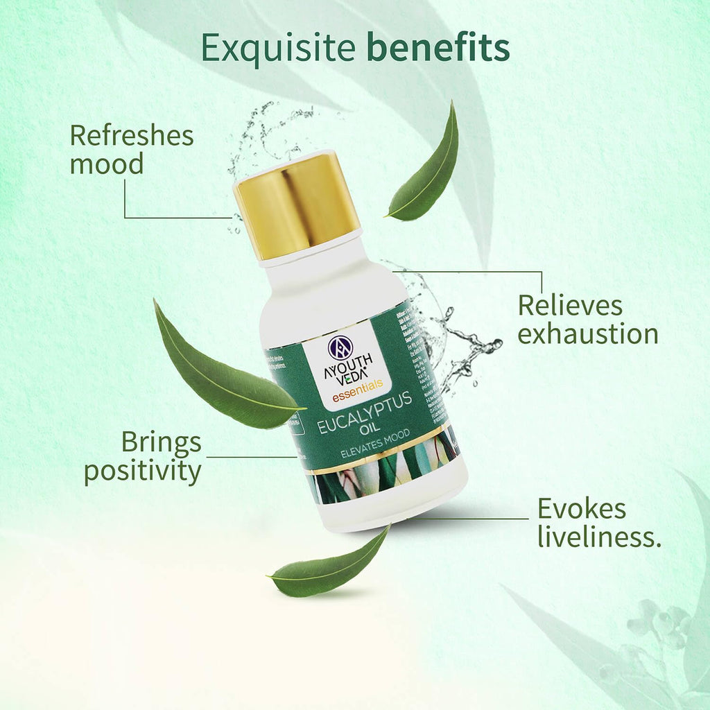 Ayouthveda Eucalyptus (Nilgiri) Essential Oil for Skin & Hair | Aromatherapy Kit for Stress Relief & Relaxation | 100% Pure & Natural Therapeutic Grade |Can Be Used as Air purifier (Pack Of 1; 15ml)