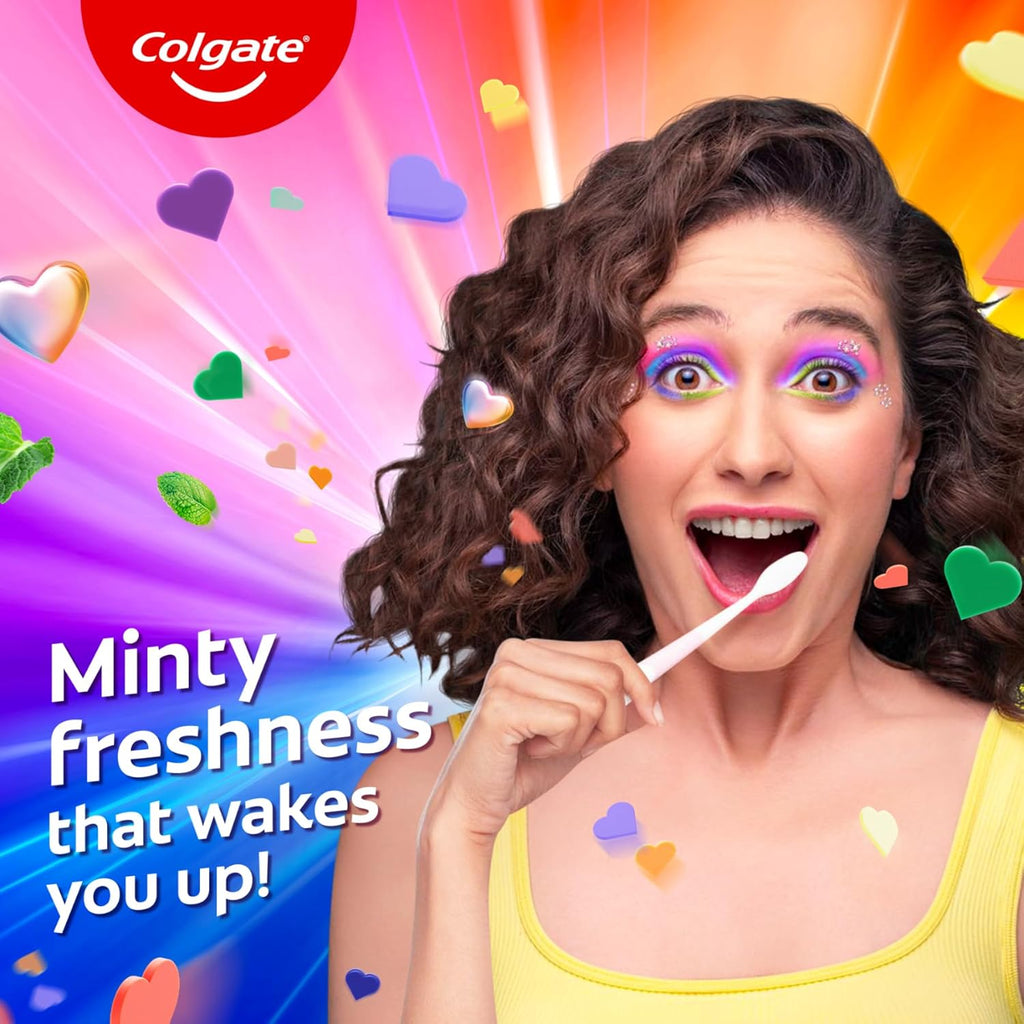 Colgate MaxFresh Rainbow Fresh Gel Toothpaste, with Heart Shaped Cooling Crystals, Triple Mint Flavour, and Ultrafreeze Technology for Intense Freshness, 100g