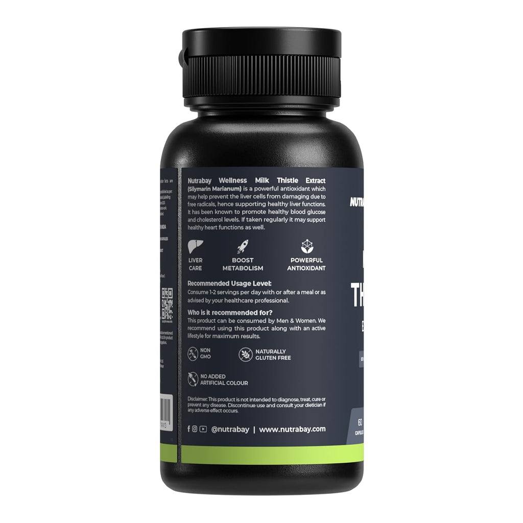 Nutrabay Wellness Milk Thistle Extract (80% Silymarin Marianum) - Improves Digestion, Liver Detox & Cleanse for Men & Women, Liver Support Supplement - 1000mg, 60 Veg Capsules