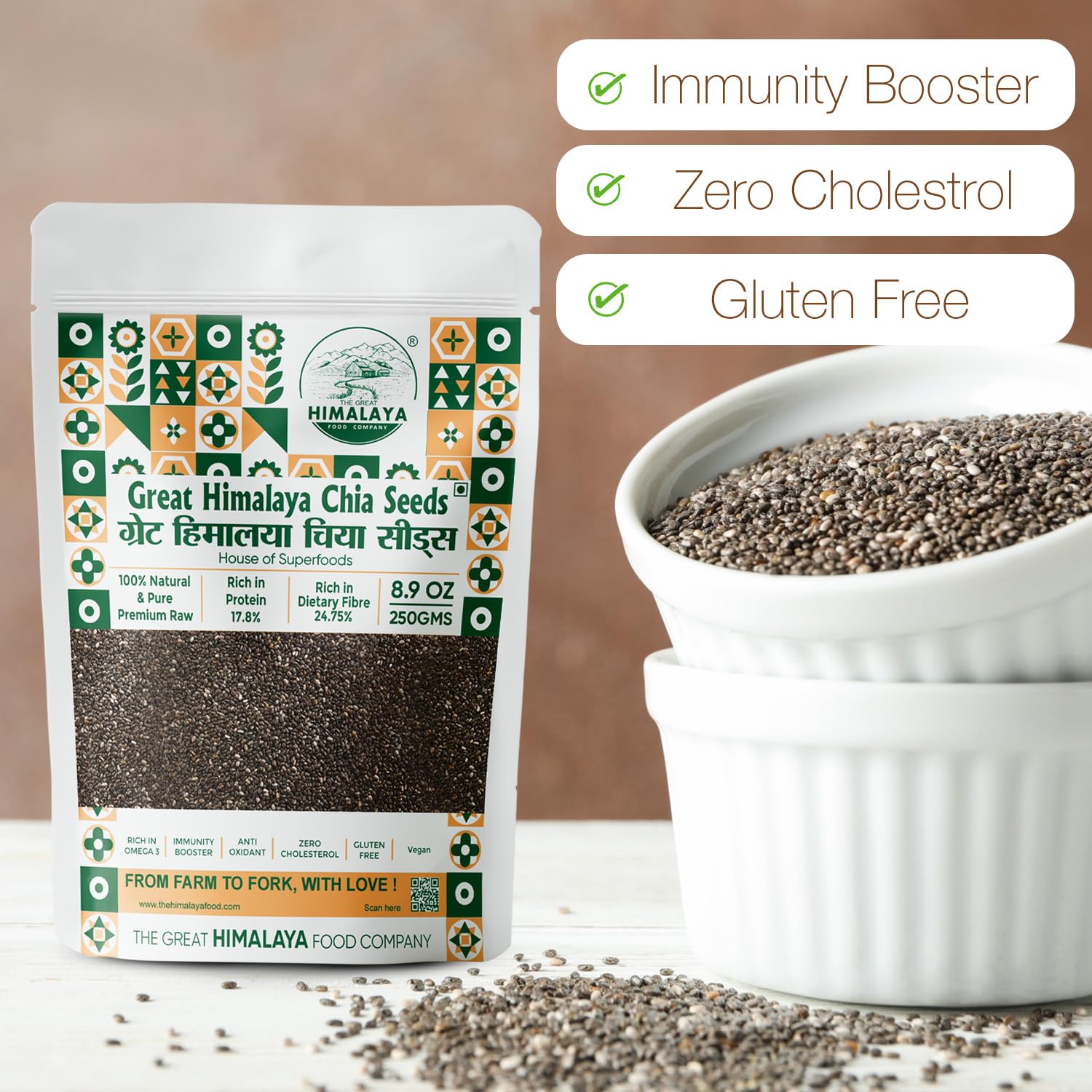 Great Himalaya Chia Seeds 250gm | Rich in Omega 3 Fats dietary Fiber & Protein | Helps in Weight Management, Raw Chia Seeds for Eating