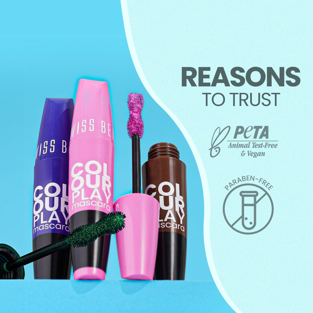 Swiss Beauty Waterproof Volumizing Colour Play Mascara | With Jojoba oil and Vitamin B5 | 6ml, Shade- Blue