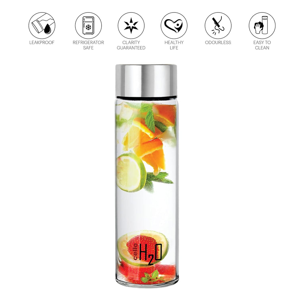 Cello H2o Steelox Glass Water Bottle | Glass Fridge Bottle | 920 Ml | Set of 6