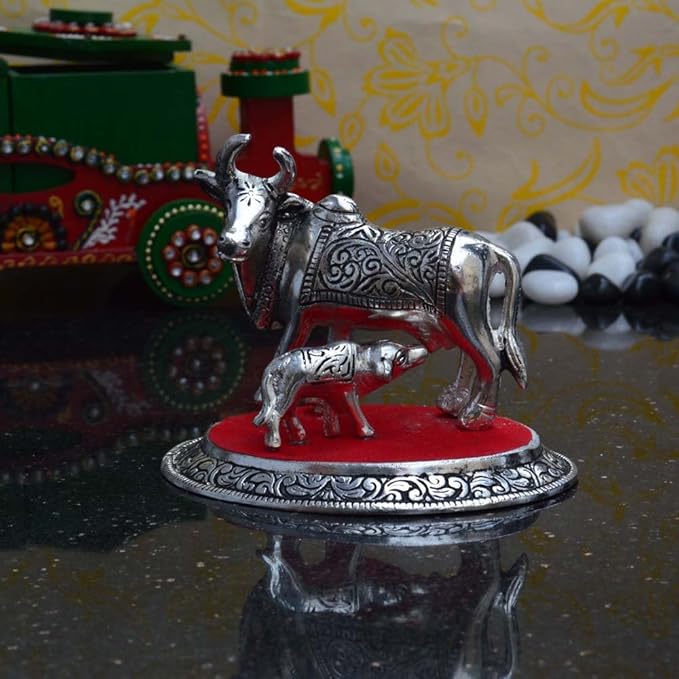 Ecraftindia White Metal Cow and Calf